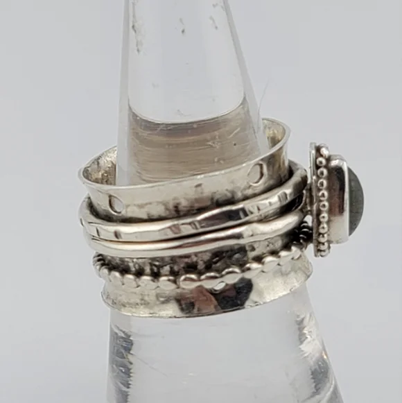 LABRADORITE ANXIETY RELIEF RING HANDMADE IN STERLING SILVER METAL SIZE 7 - Picture 4 of 7